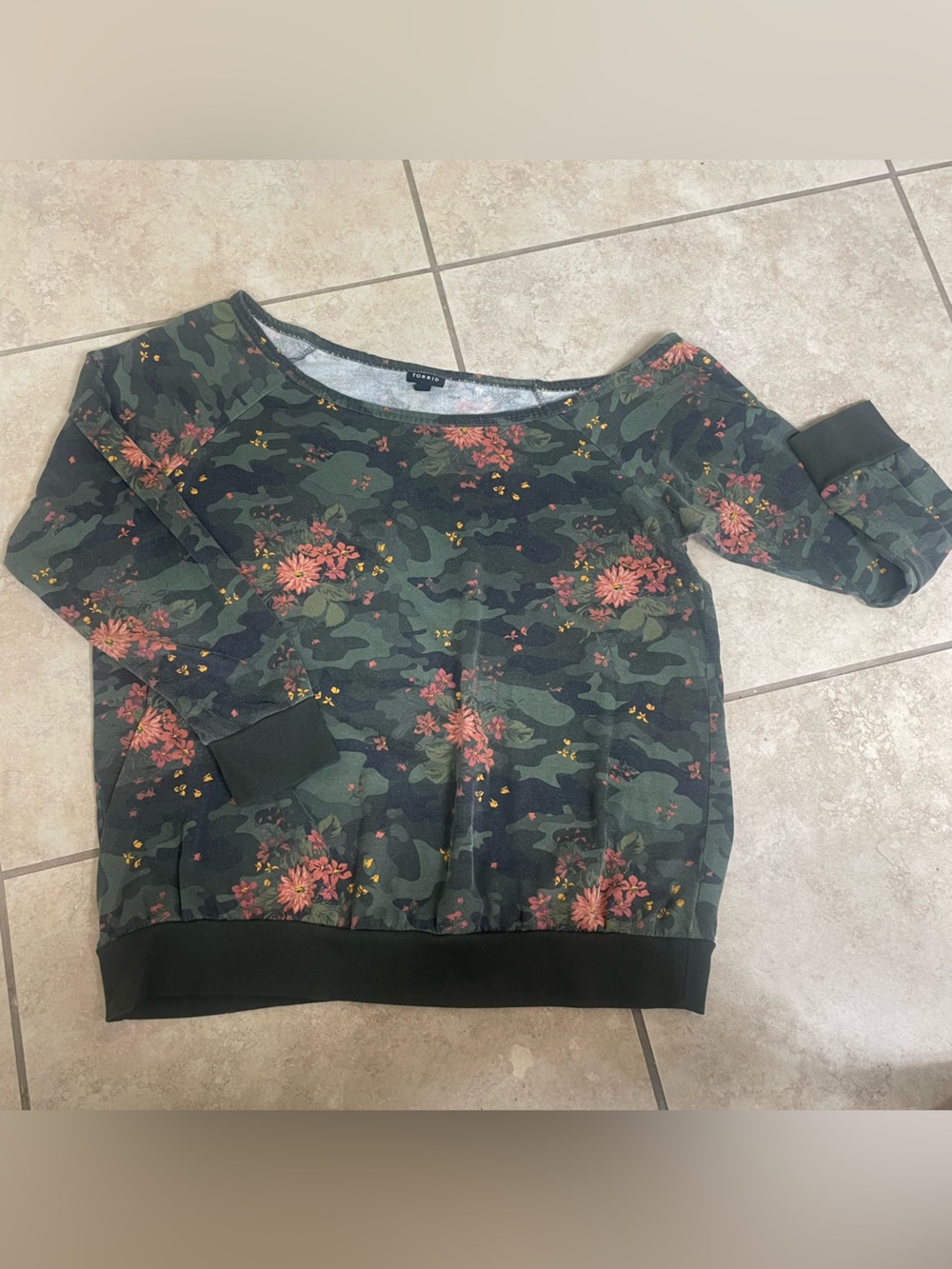 torrid Green Camouflage Pullover off should